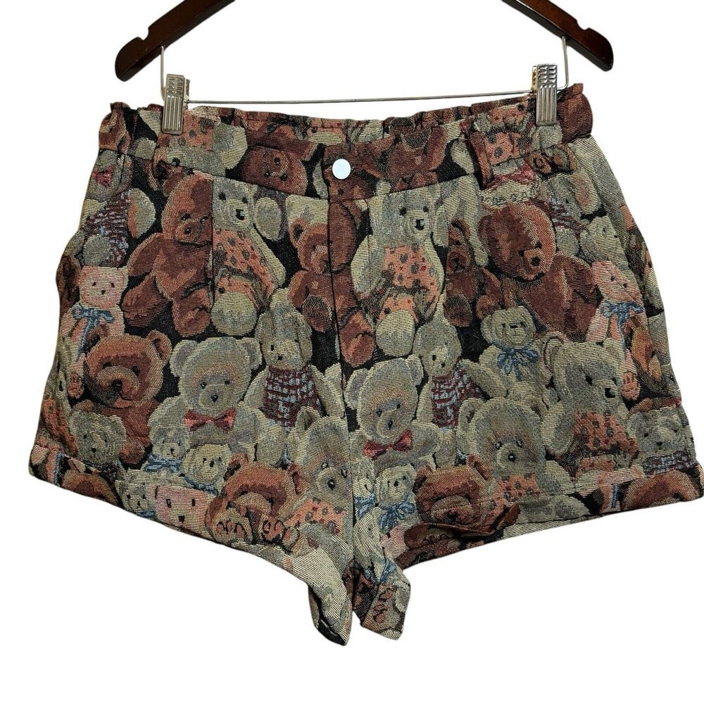 SHEIN Mod Tapestry Teddy Bear Print Shorts XL Cottage Core Retro Granny Core